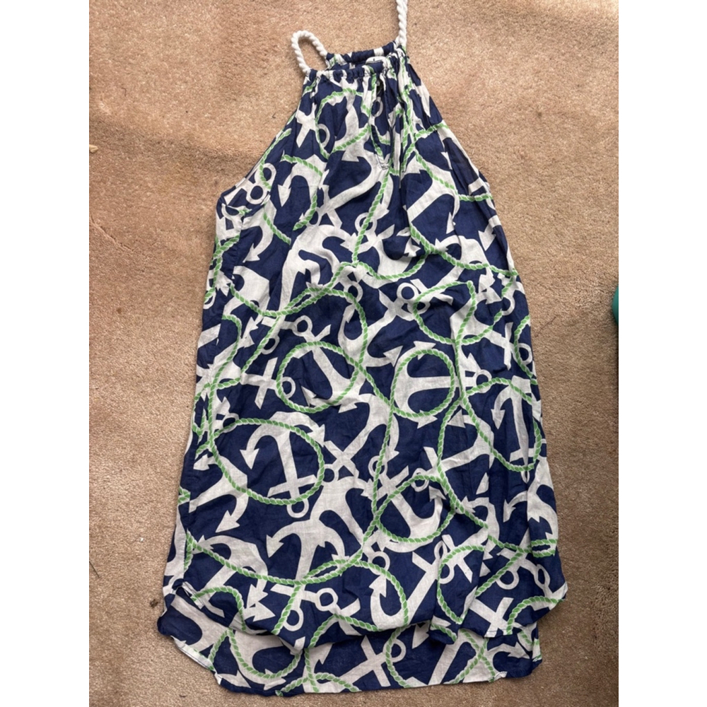Girl’s Mudpie Dress/ coverup, M (8-10) nautical anchor, Navy white and Green